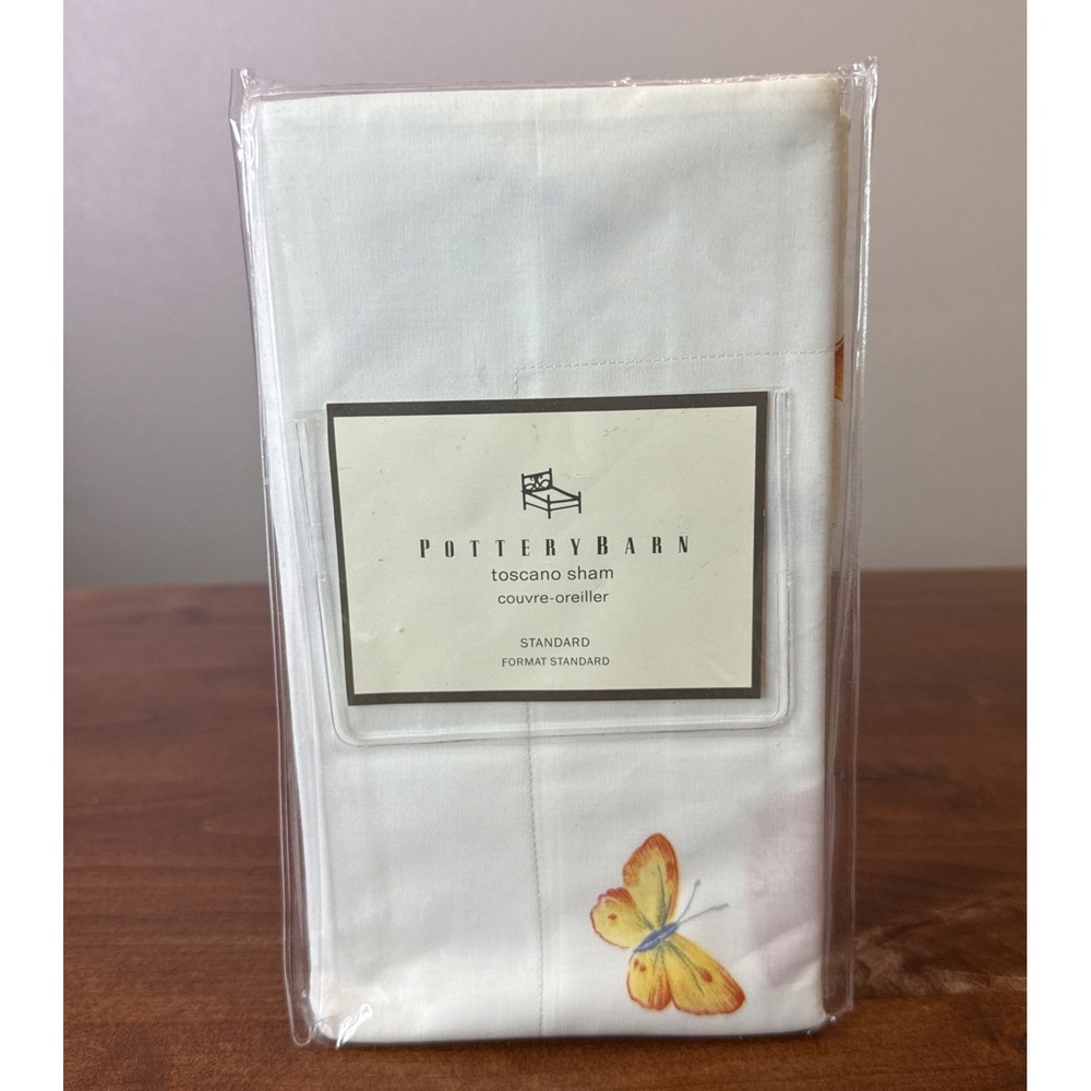 NEW Pottery Barn Toscano White Wildflower Butterfly  (1) Standard Sham